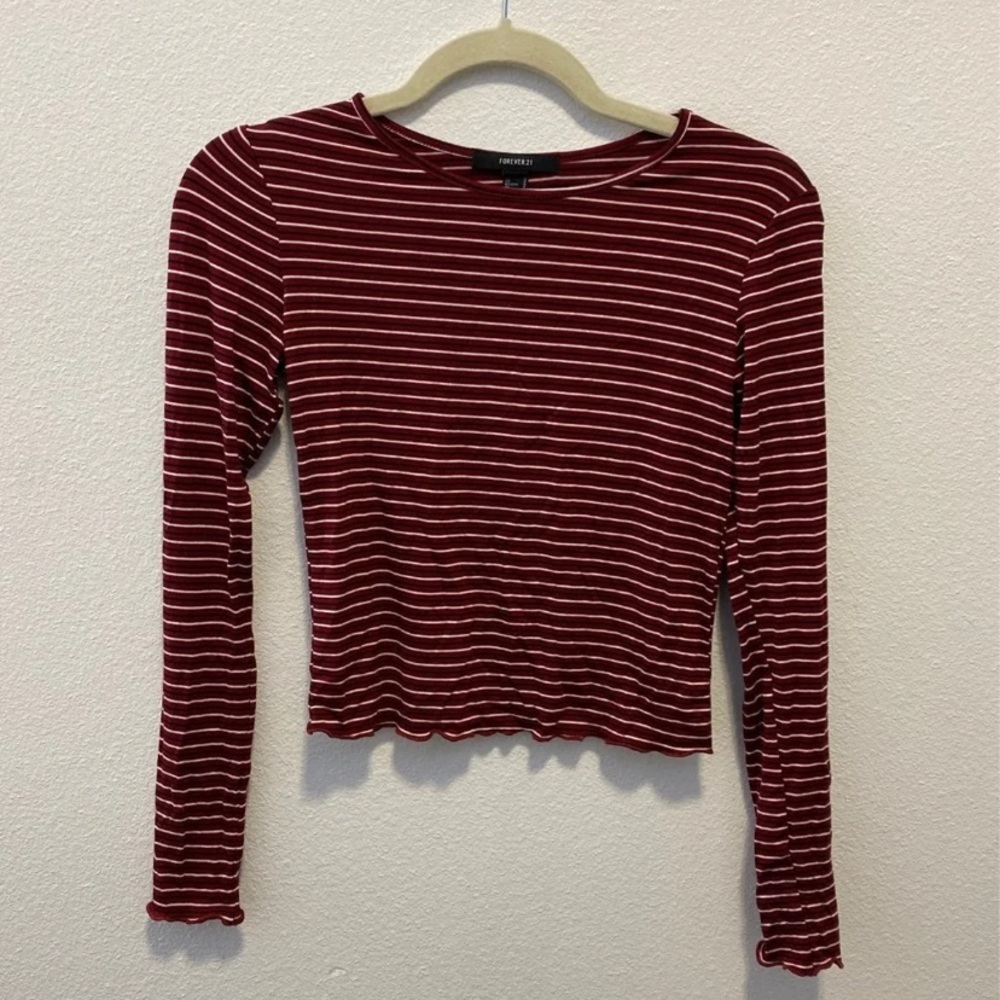Forever 21 Red Striped Cropped Long Sleeve